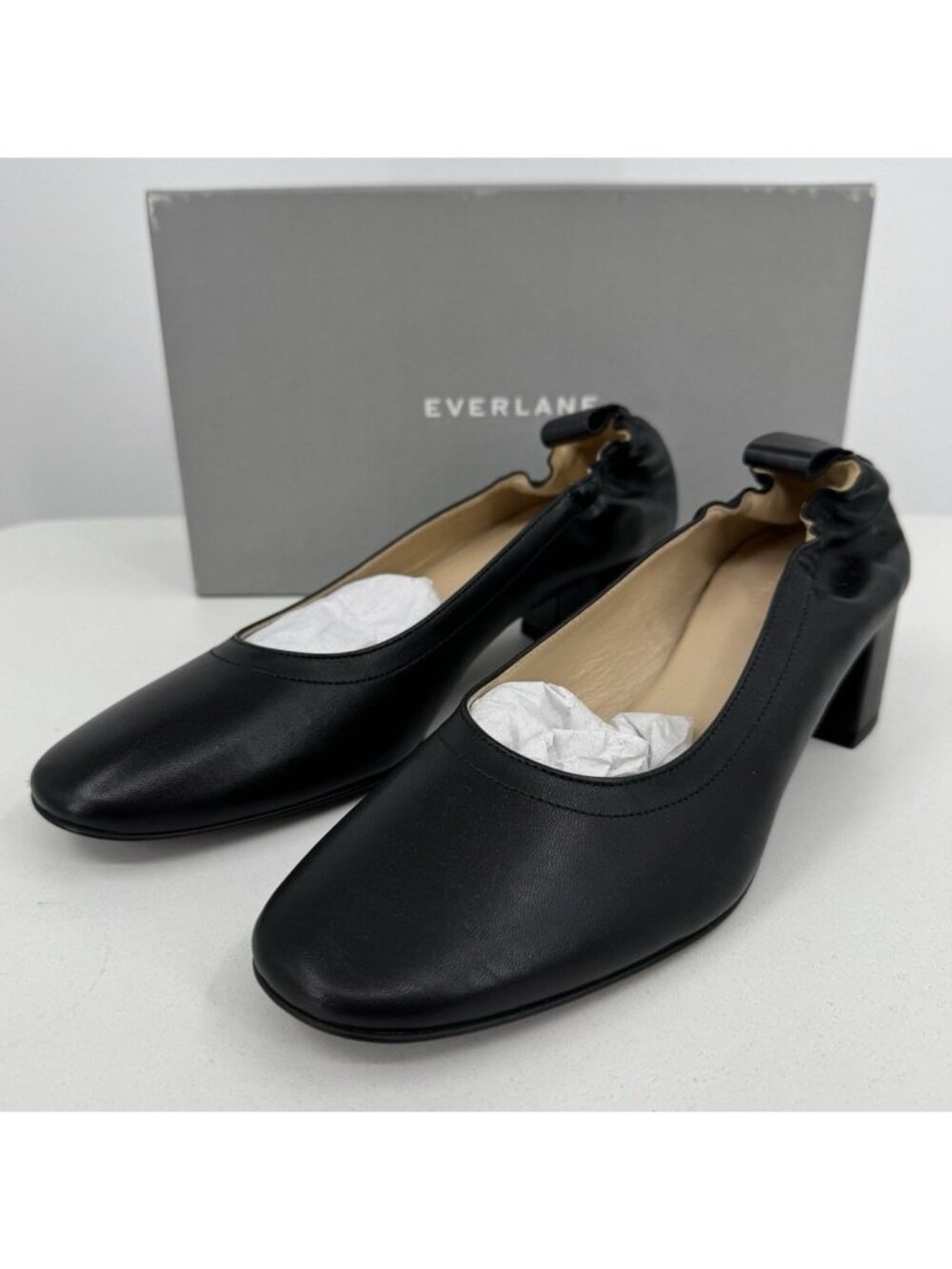 Everlane Italian Leather Day Heel size 8 Women's Black Elastic Back Comfort - Picture 5 of 11
